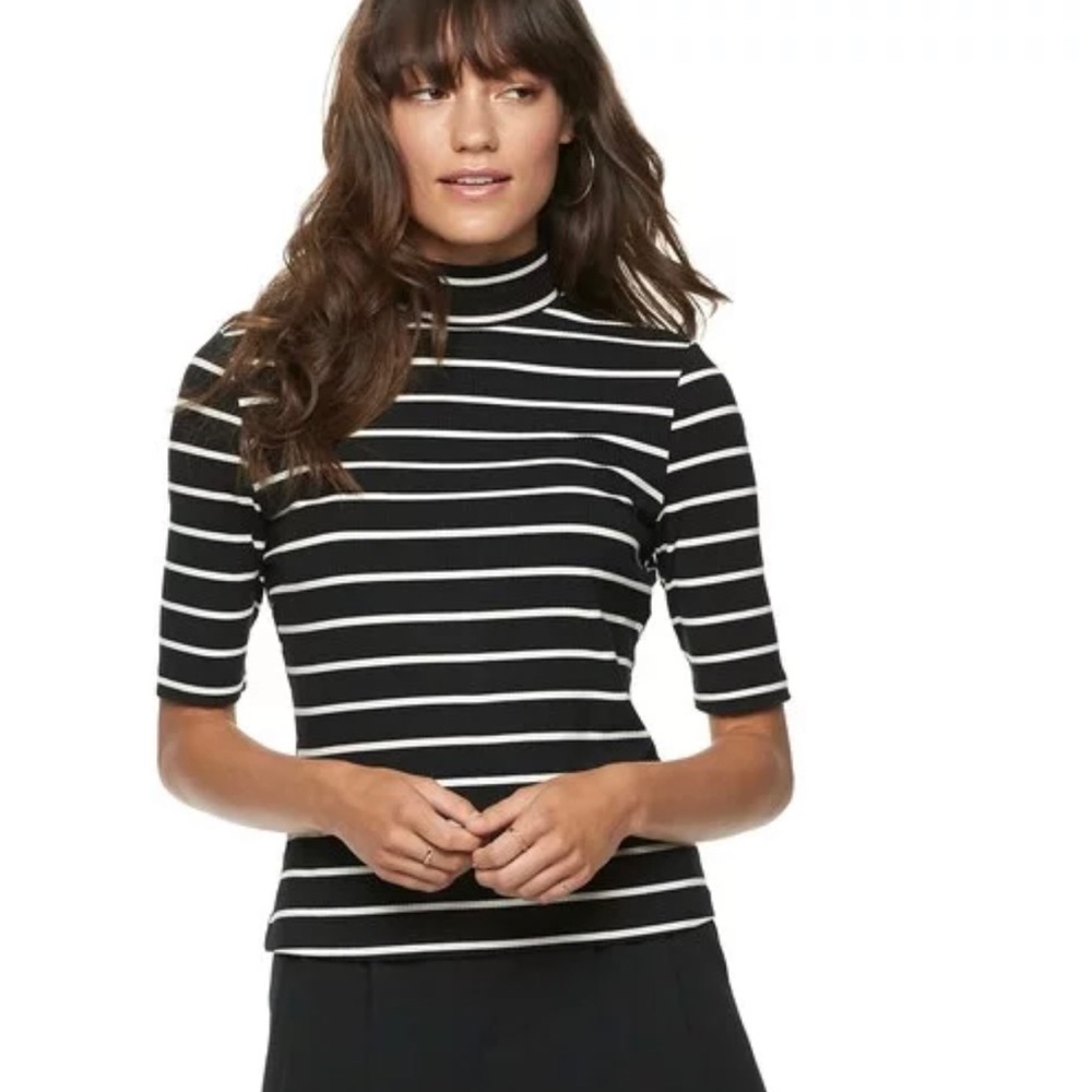 ✨ POPSUGAR ✨ | Elbow Sleeve Striped Mock neck | Size M